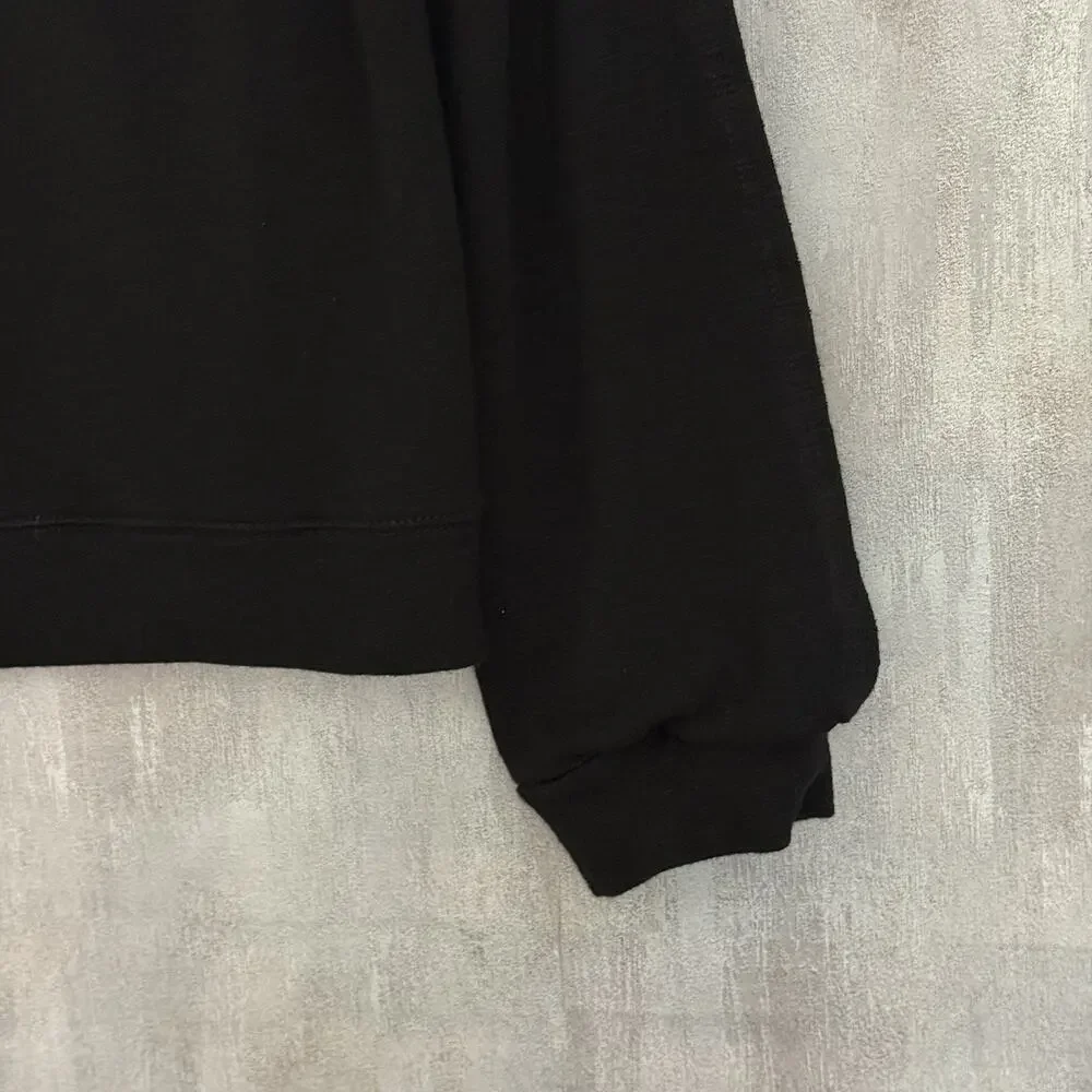 Monrow Sweatshirt Women XS Open Sleeve Pullover Black USA Soft Stretch Crew Neck